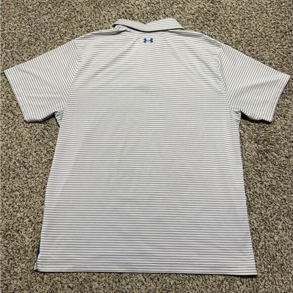 Under Armour Mens Polo White with Blue Size: 2XL, Stripe - Picture 2 of 7
